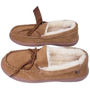 NWT LAMO Suede Moccasin Bedroom Shoes Slippers Faux Fur Lined Men's 10 Brown